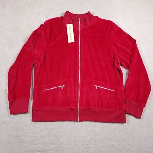 Vtg Evan Picone Full Zip Jacket Women's XL Red Pockets Mock Neck Velour Soft