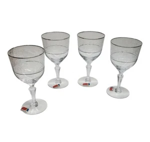 Fostoria Renaissance Crystal Water Goblets Platinum Trim Lot Of 4 - Picture 1 of 8