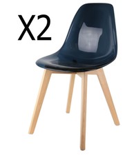 Set of 2 wooden chairs and transparent polypropylene black h 86 x w 47 x d 54cm