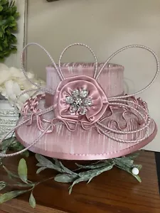 Susanna Pink Derby Hat Ruffles & Rhinestones | Satin Trim | Church Hat | Couture - Picture 1 of 20