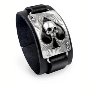 Alchemy Gothic Ace Of Dead Spades Black Leather Wristband Bracelet Motorhead - Picture 1 of 4