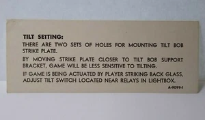 Pinball Machine Tilt Setting Original Game Card Part Number A-9099-1 - Picture 1 of 2