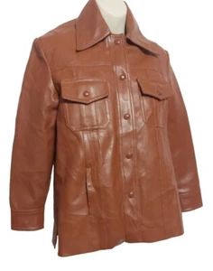 Vintage Royal Lancer Caramel Brown Faux Leather Jacket Zip Out Liner Sz. Small - Picture 1 of 9