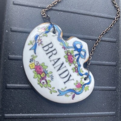 Vintage Crown Staffordshire Liquor Decanter Brandy Label Tag Bone China — 第 1/3 张图片