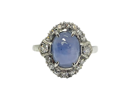 Vintage Blue Star Sapphire & Round Cut Diamonds on Platinum Ring with COA - Image 1 of 4