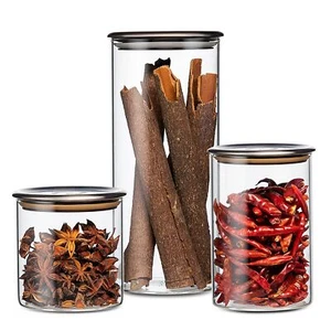 3 Pack Airtight Glass Jars Kitchen Storage Containers with Stainless Steel Lids - Picture 1 of 8