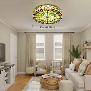 Vintage Tiffany Style Ceiling Light Flush Mount Lamp Stained Glass Chandelier US - Picture 1 of 21