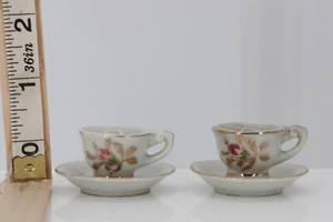 VTG Miniature set of 2 Teacups & Saucers Floral Gold Trim - Picture 1 of 2