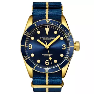 Stuhrling Forti 3958 Men's Quartz Miyota 41mm  Nylon Strap Diver Watch In Gold - Picture 1 of 2