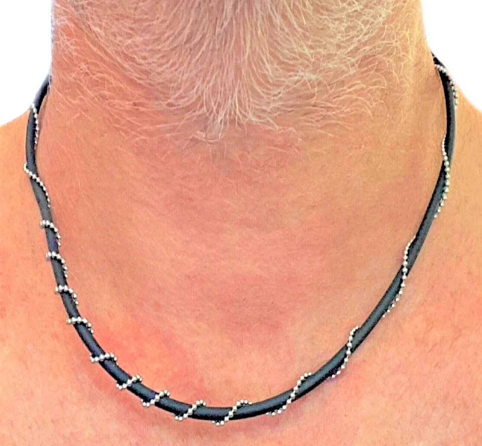 Collana in acciaio inox da uomo catenina catena palline sfere filo spinato 50 cm - Immagine 1 di 4