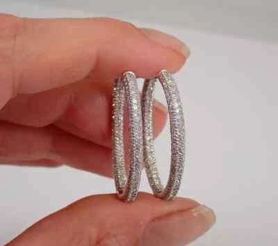 1.50Ct Lab Created Round Diamond Engagement Hoop Earrings 14K White Gold Plated - Image 1 of 4