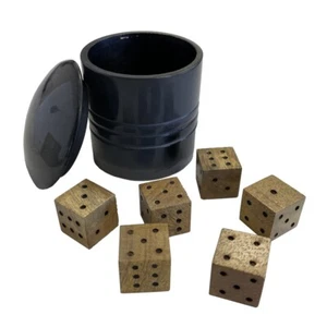 Old-Fasioned Farkle Dice Game in Black Horn Resin Cup - Picture 1 of 3