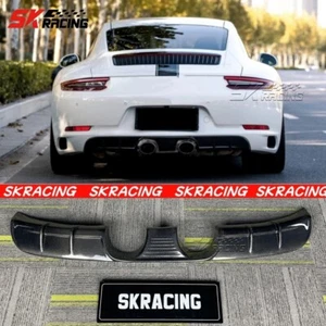Carbon Fiber/Gloss Black Rear Bumper Lip Diffuser Fit Porsche 911 991.2 Carrera - Picture 1 of 25