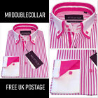 PINK STRIPED MENS SHIRT SMART CASUAL FORMAL DOUBLE COLLAR LONGSLEEVE