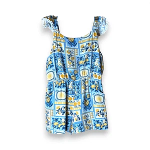 Tommy Bahama Girls Blue Lemon Tile Print Romper Size 7/8 Ruffle Sleeves Resort - Picture 1 of 6