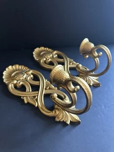 Vtg Pair Rococo Style Ornate Gold Wall Sconces Candlesticks Homco 1988 Regency - Picture 1 of 13
