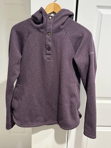 Columbia Women's Purple Hooded Pullover Sweatshirt Medium M Chevron Pattern Long - Picture 1 of 10
