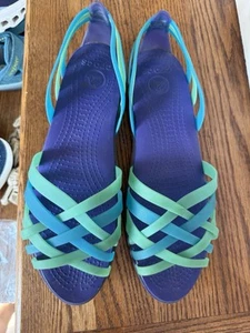 Crocs Strappy Sandals Hurache Flat Women SIZE 11 Island Green Ultraviolet Purple - Picture 1 of 9