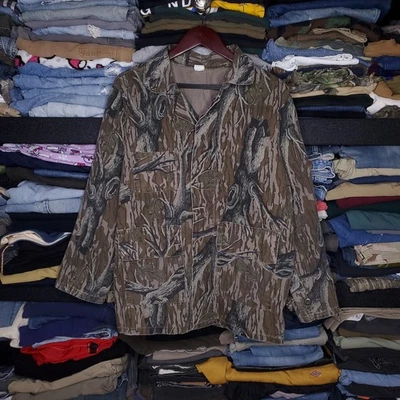 Vintage 80s Mossy Oak 3 pocket Tree Stand Camo canvas jacket shirt shacket large - Image 1 of 4