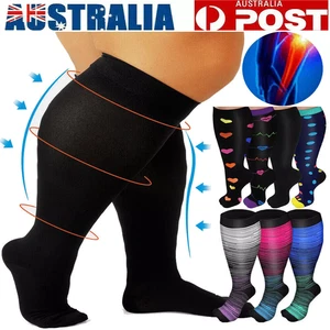 Plus Size Compression Socks 20-30mmhg Extra Wide Calf Knee High Stocking 2XL-7XL - Picture 1 of 45