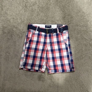 NWT Mayoral Boys Red White & Blue Plaid Shorts Size 6 with Blue Braided Belt - Picture 1 of 16
