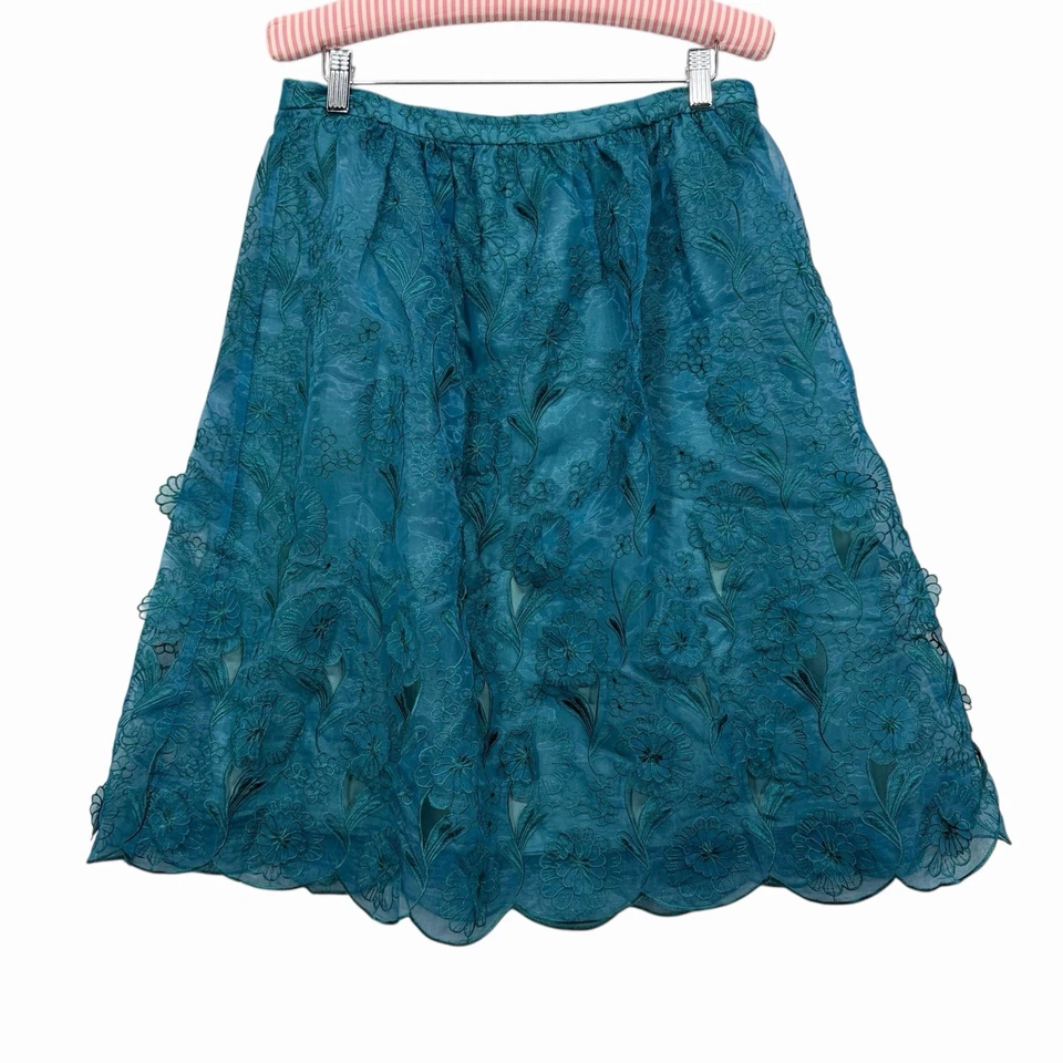 Falda Yoana Baraschi línea A para mujer talla 8 verde azulado 3D floral bordada malla forrada Foto 1 de 4