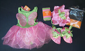 NWT Gymboree Pink & Green Blossom Fairy Costume Stripe Tights Hat & Booties Set