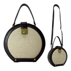 Sac à main vintage années 90 années 00 ETIENNE AIGNER lin cuir sac bandoulière boîte ronde NEUF - Photo 1/23