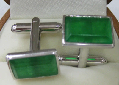 Vintage Men's Shell Agate Jade Square Shirt Cufflinks Wedding Party Cuff Links - Image 1 of 4