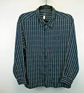 Basic Editions Button Up Shirt Men's XL Blue with Black White Geometric Pattern - Picture 1 of 8