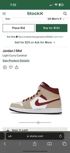 Size 9 - Air Jordan 1 Mid Light Curry Cardinal Red - Picture 1 of 8
