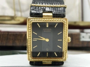 Vintage 1980's Citizen Tank Watch Gold Plated W/Black Dial Japan #2820-265789 YO - Picture 1 of 12
