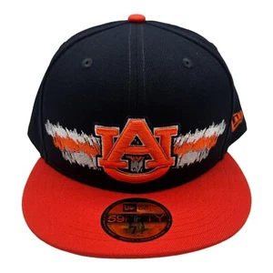 New Era 59Fifty Scribble Auburn Tigers Fitted Hat Cap Size 7 1/2 Blue Orange - Picture 1 of 6