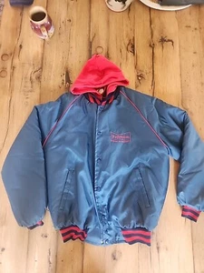 Vintage Budweiser Satin Jacket Hoodie Mens Blue Shiny Lined READ FOR SIZE - Picture 1 of 6