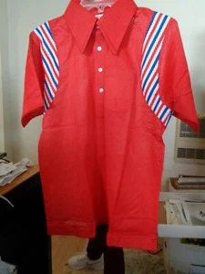 NOS NAT NAST 50's Red White Blue 4 Button Pullover! 100% USA Nylon! ROCKABILLY M - Picture 1 of 4