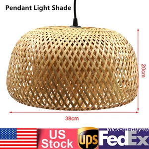 Vintage Bamboo Wicker Rattan Shade Pendant Light Hanging Fixture Ceiling Lamp - Picture 1 of 12