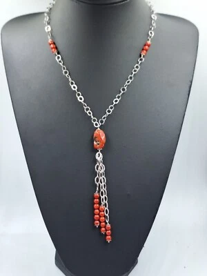 collana donna vero corallo rosso di Sardegna naturale e argento 925 Oro Bianco  - Immagine 1 di 4