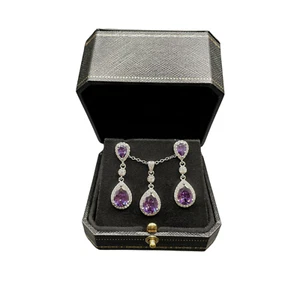 White Gold Finish Purple Amethyst Created Diamond Pear Cut Set - Picture 1 of 4