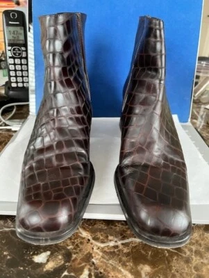 Via Spiga CROC EMBOSSED Leather Ankle Boots Brown US 7 1/2 M - Image 1 of 4