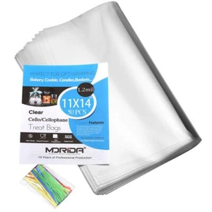 50 PCS Clear 11x14" Cello Treat Bags with Color Twist Ties Bakery Gift Bags - Picture 1 of 7