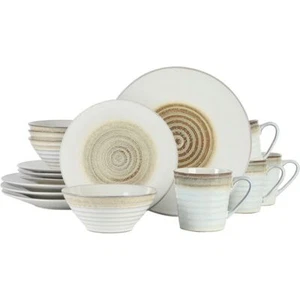 Gibson Elite Spiral Embossed 16 Piece Stoneware Dinnerware Set in Taupe - Picture 1 of 1