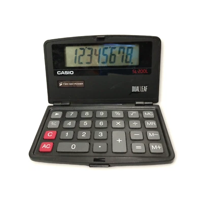 CASIO Vintage ELECTRONIC CALCULATOR SLIMLINE SL-200L DUAL LEAF TWO WAY POWER - Image 1 of 4