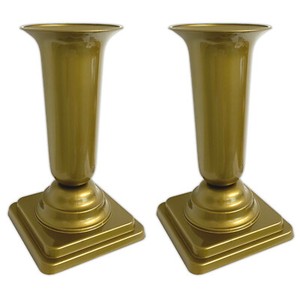 2x Friedhofsvase Gold Grabschmuck Grabvase mit Sockel Grabsteckvase Kunststoff