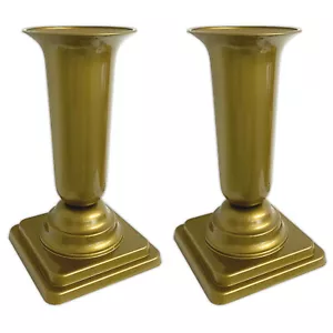 2x Friedhofsvase Gold Grabschmuck Grabvase mit Sockel Grabsteckvase Kunststoff - Bild 1 von 3