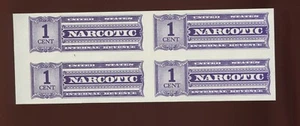 RJA106 Narcotic Tax Revenue Imperf Offset Unused Block of 4 Stamps (RJA106 A10) - Picture 1 of 2