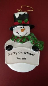 Ceramic Snowman Christmas Ornament - Personalized "Sarah" - Rare-Lots of Details - Picture 1 of 3