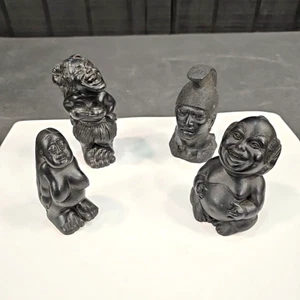 (4) Coco Joes Lava Carvings Souvenir Statues Buddha Hip Original Hawaii VTG EUC - Picture 1 of 24