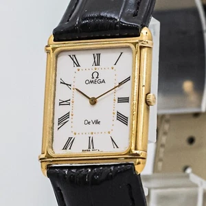 *NEAR MINT* Vintage OMEGA De Ville Cal.1450 Quartz Tank Roman White 24mm Men's - Picture 1 of 15