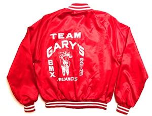 Vintage Team Gary's BMX Racing Men's XL Cumberland Red Satin Jacket USA - Picture 1 of 3