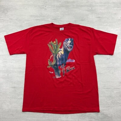 复古 80 年代 T Rex 恐龙衬衫 XL 码红色自然艺术气波图案 T 恤 — 第 1/4 张图片